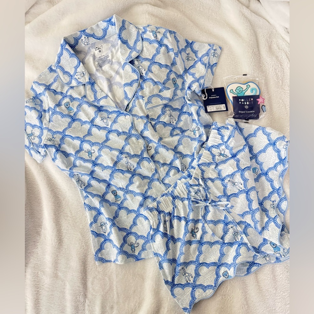 Roller Rabbit x Target Trellis & Animals Pajama Set Blue MATCHING MONKEY COOKIE